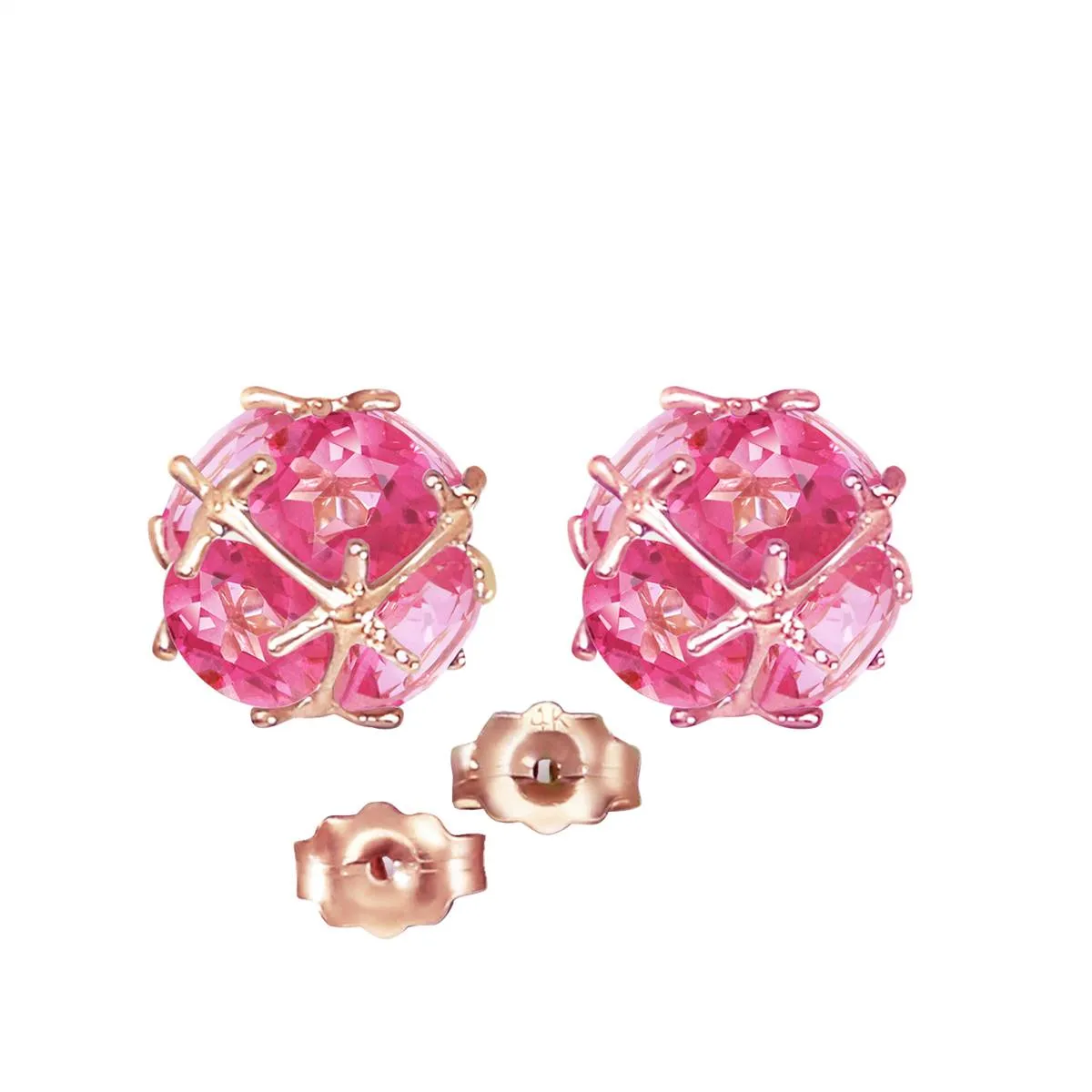 14K Solid Rose Gold Stud Earrings w/ Natural Pink Topaz