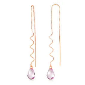 14K Solid Rose Gold Threaded Dangles Earrings Pink Topaz Jewelry