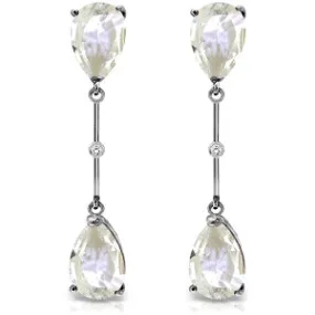 14K Solid White Gold Diamonds & White Topaza Dangling Earrings