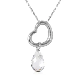 14K Solid White Gold Heart Necklace w/ Dangling Natural White Topaz