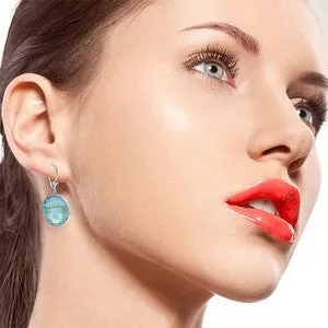 14K Solid White Gold Leverback Earrings Round Blue Topaz Certified