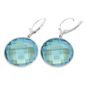 14K Solid White Gold Leverback Earrings Round Blue Topaz Certified