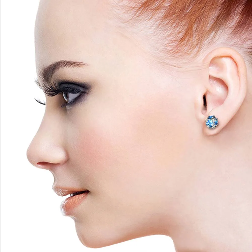 14K Solid White Gold Stud Earrings w/ Natural Blue Topaz
