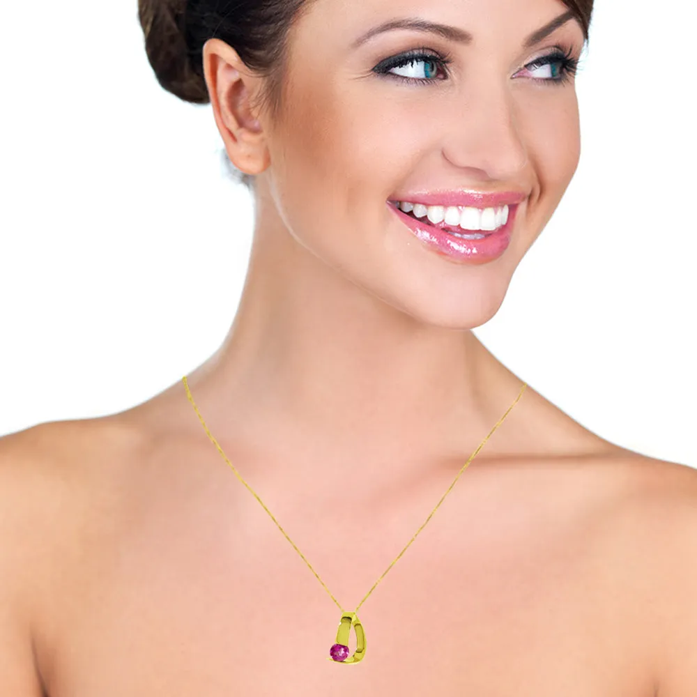 14K Solid Yellow Gold Modern Necklace w/ Natural Pink Topaz