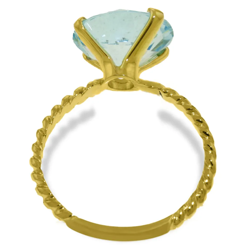 14K Solid Yellow Gold Natural 12.0 mm Round Blue Topaz Ring