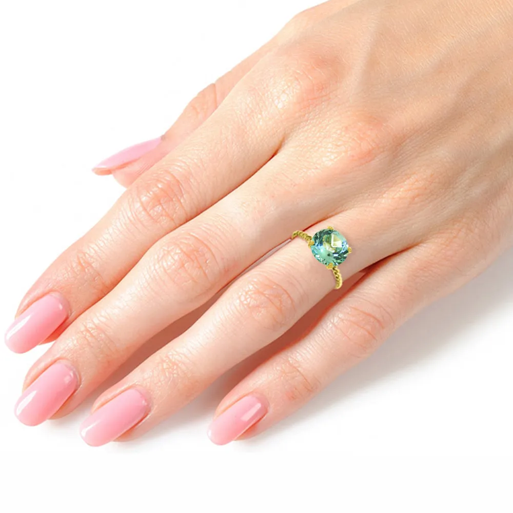 14K Solid Yellow Gold Natural 12.0 mm Round Blue Topaz Ring