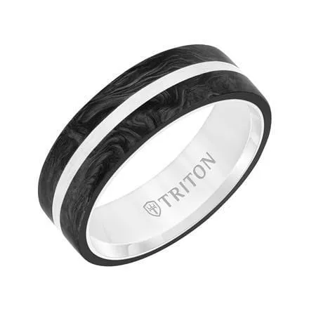 14K White Gold Band with Carbon Fiber Edges