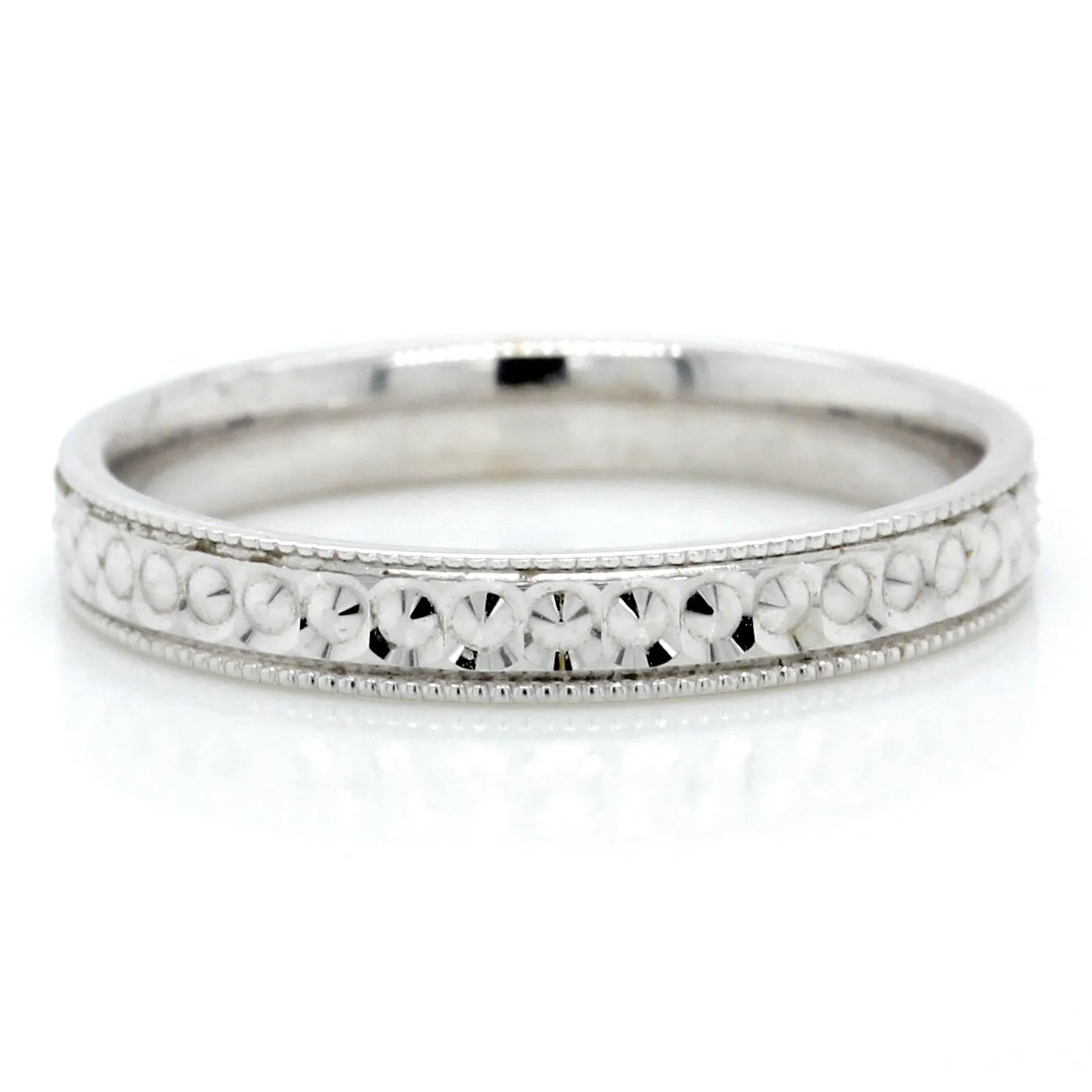 14K White Gold Engraved Band
