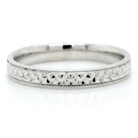 14K White Gold Engraved Band