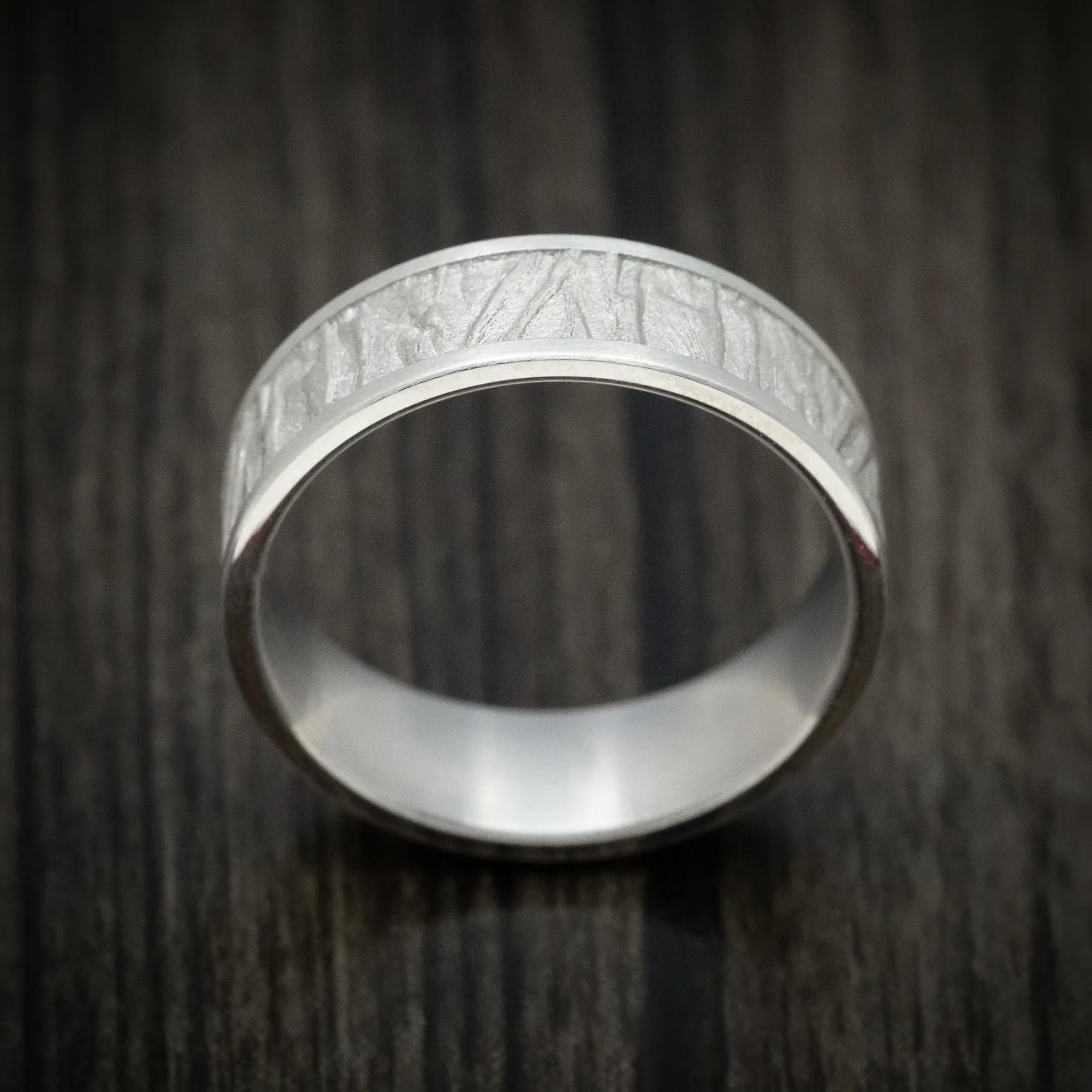 14K White Gold Textured Wedding Men's Band