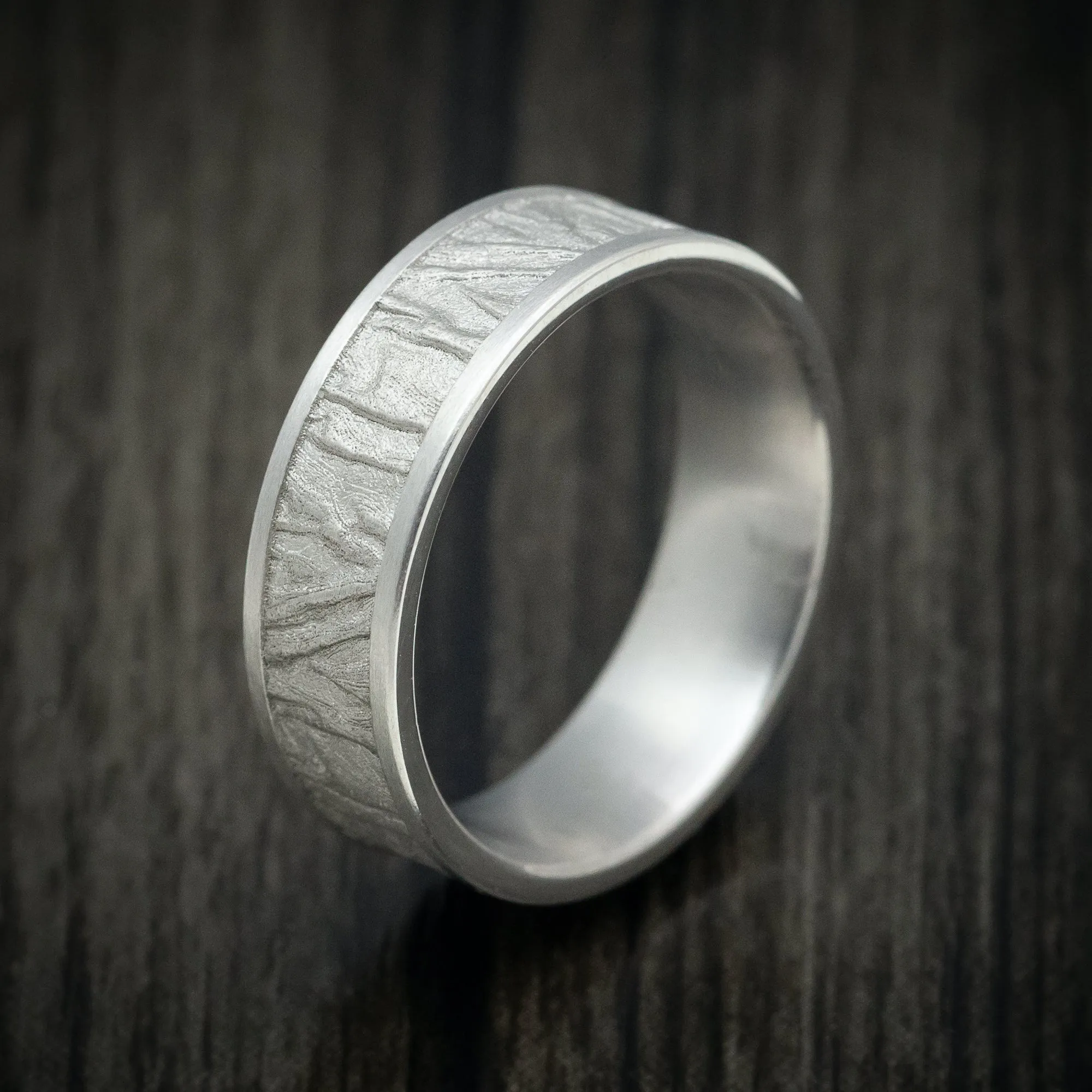 14K White Gold Textured Wedding Men's Band