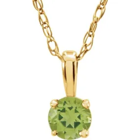 14K Yellow 3 mm Natural Peridot Youth Solitaire 14" Necklace