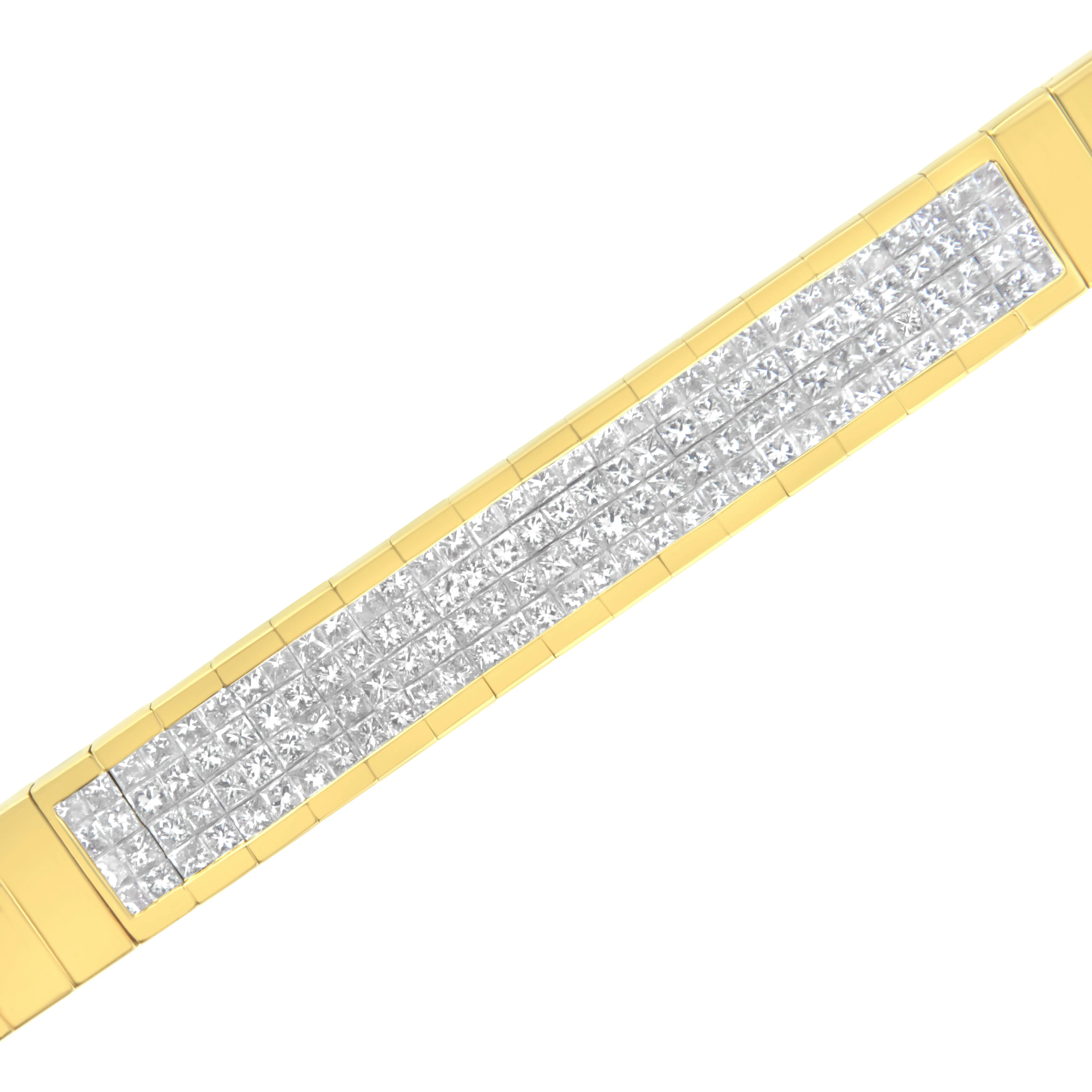 14K Yellow Gold 3 5/8 cttw Invisible Set Princess-Cut Diamond ID Tennis Bracelet