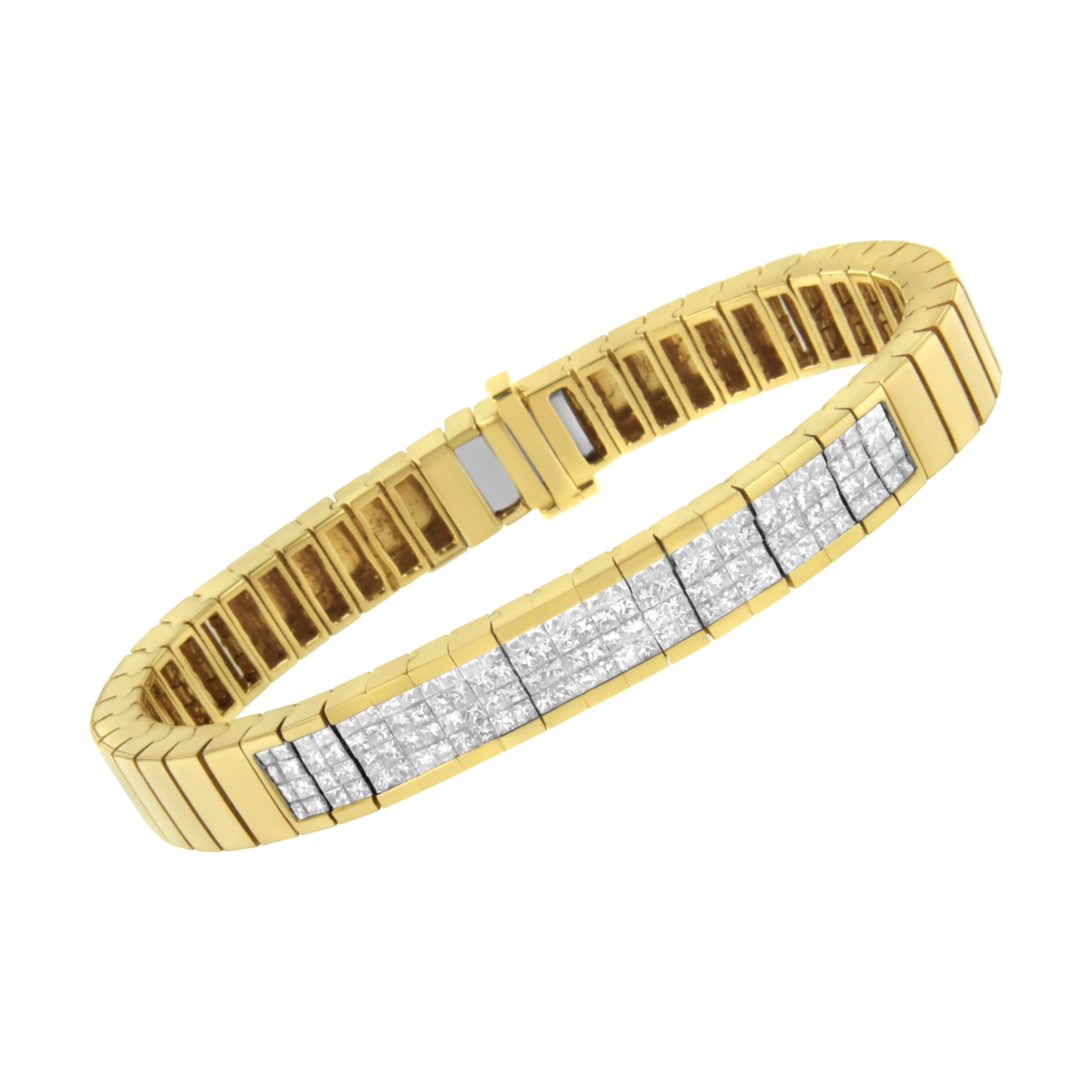 14K Yellow Gold 3 5/8 cttw Invisible Set Princess-Cut Diamond ID Tennis Bracelet