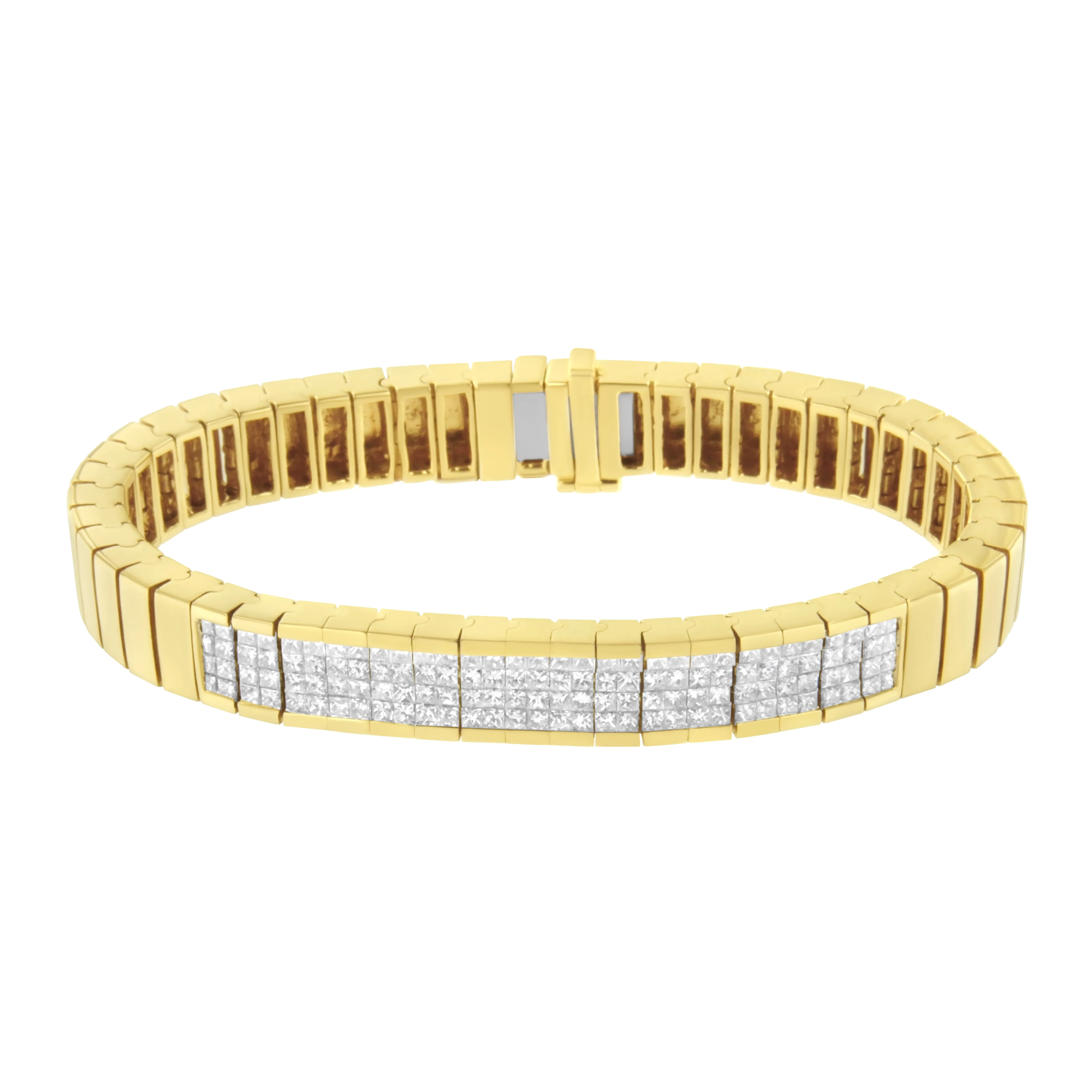 14K Yellow Gold 3 5/8 cttw Invisible Set Princess-Cut Diamond ID Tennis Bracelet