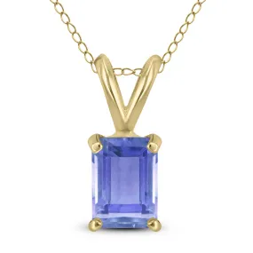 14K Yellow Gold 6X4Mm Emerald Shaped Tanzanite Pendant