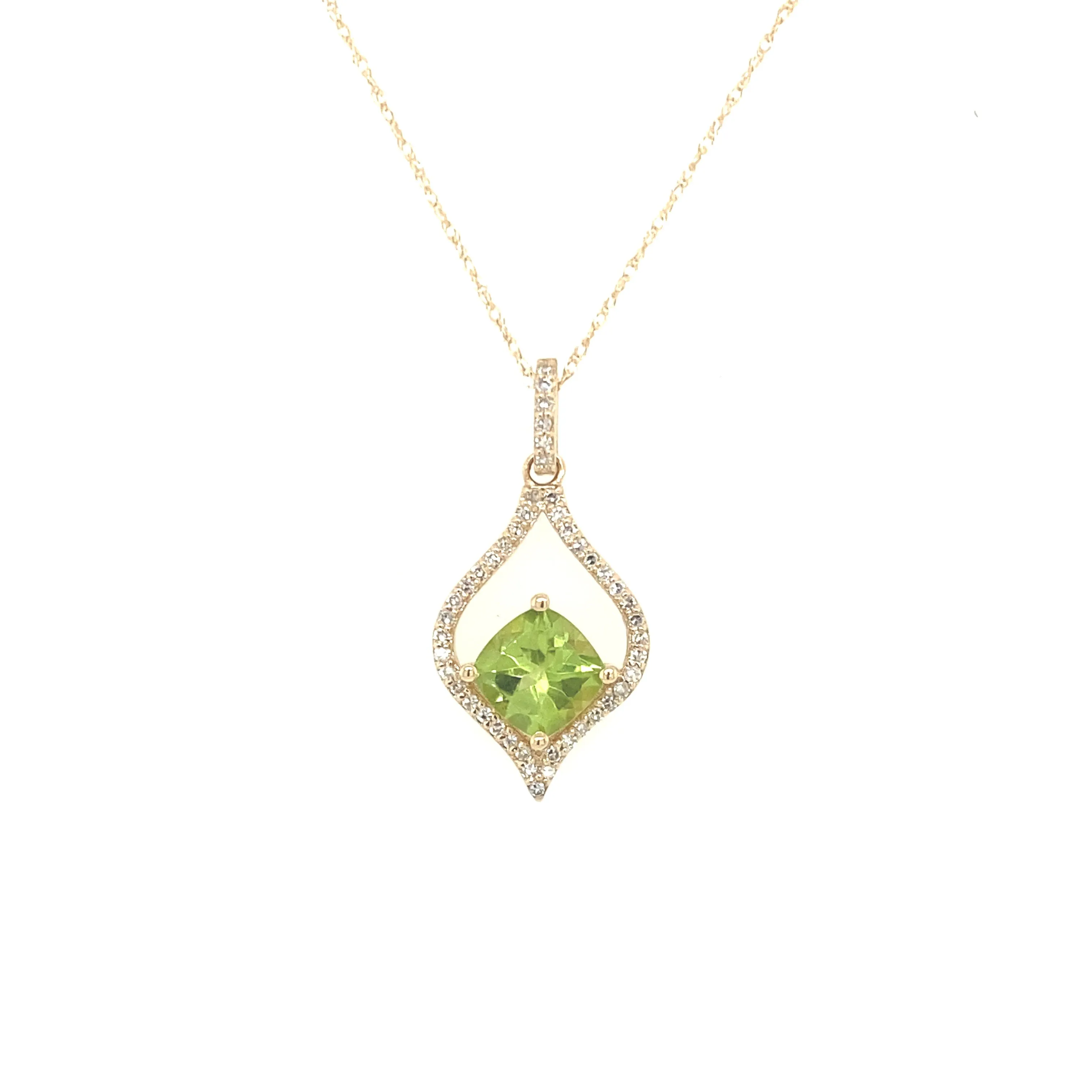 14K Yellow Gold Diamond and Peridot Drop Necklace