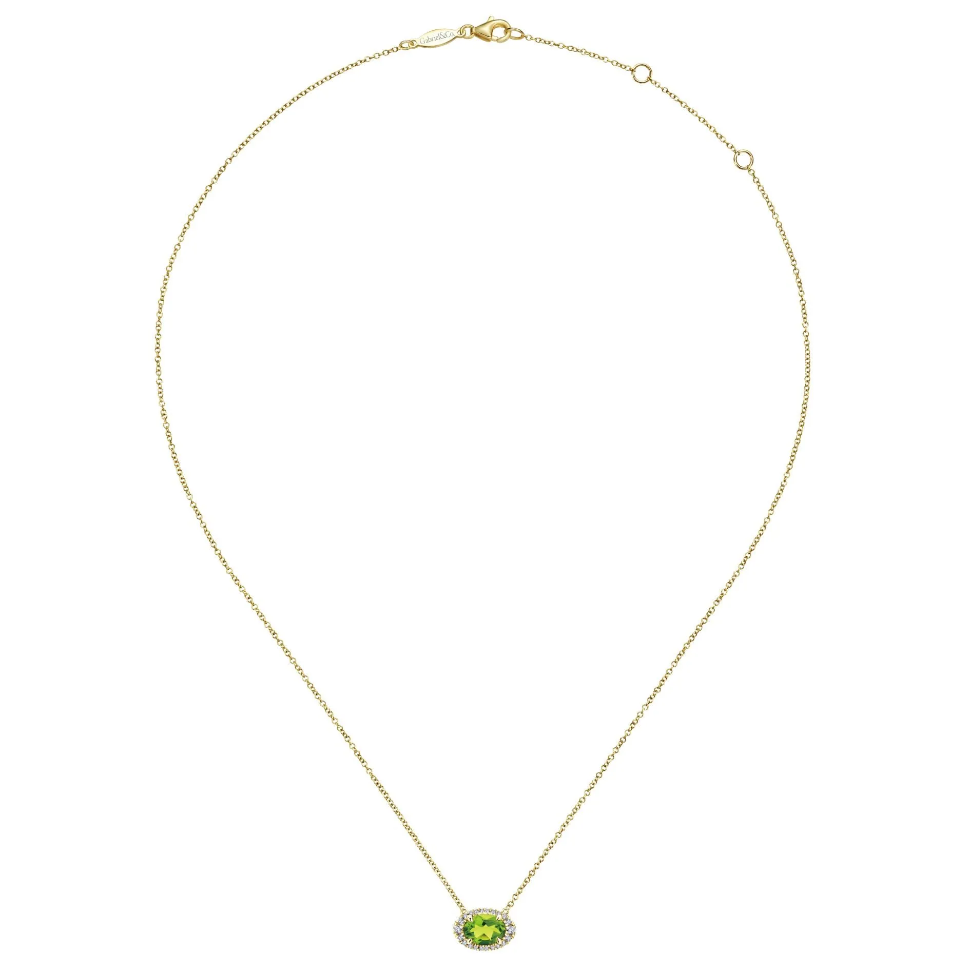 14K Yellow Gold Diamond Oval Halo   Peridot Necklace