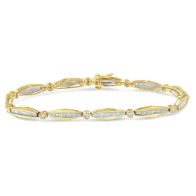 14K Yellow Gold Diamond Tennis Bracelet with Round and Baguette Cut Stones - 1.5 Carat Total Weight