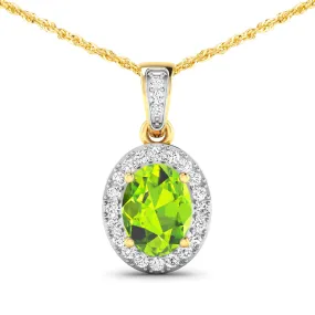 14K Yellow Gold Peridot Pendant with White Diamonds