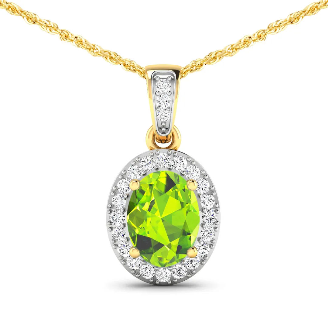 14K Yellow Gold Peridot Pendant with White Diamonds