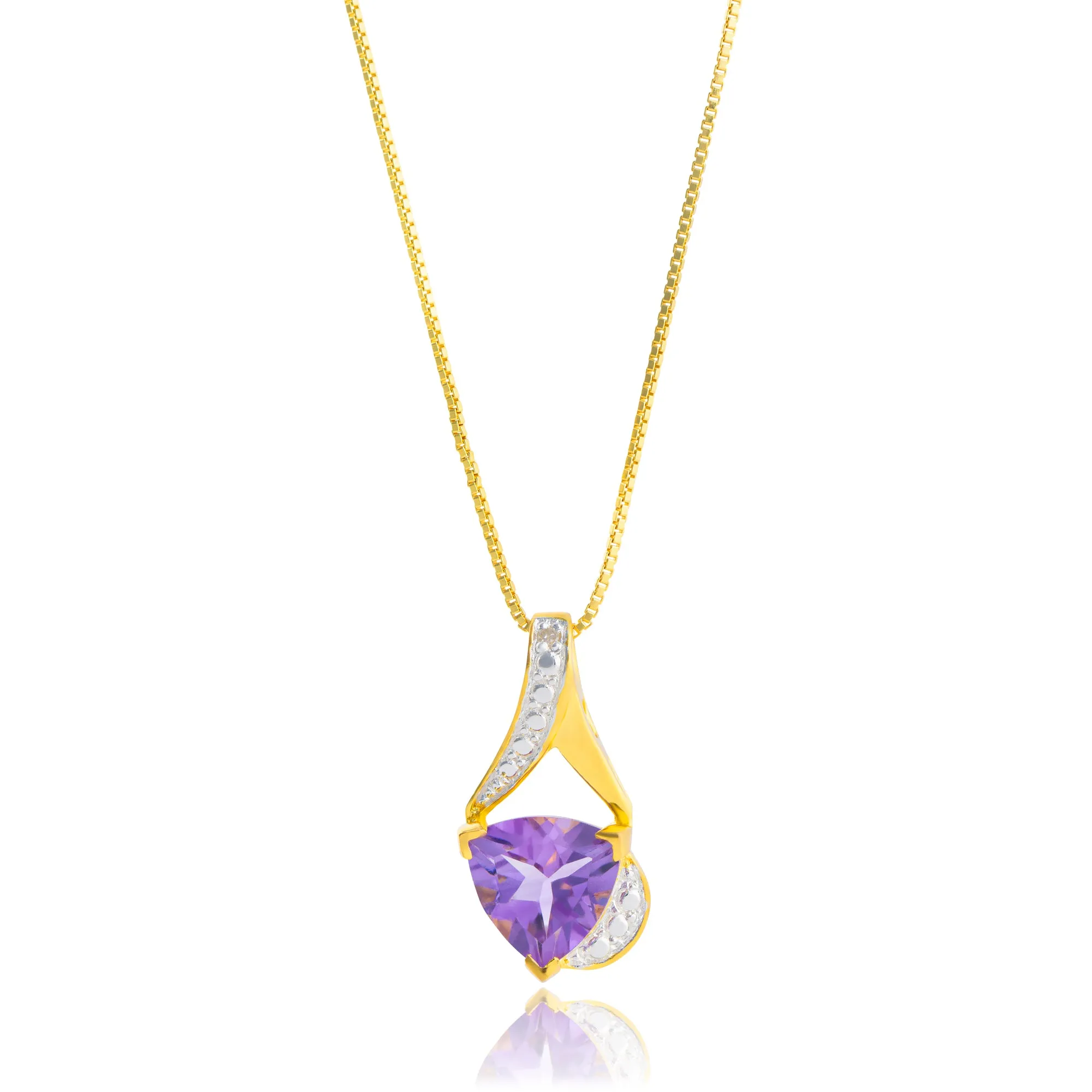 14K Yellow Gold Plated 8MM Cushion Cut Gemstone Pendant Necklace