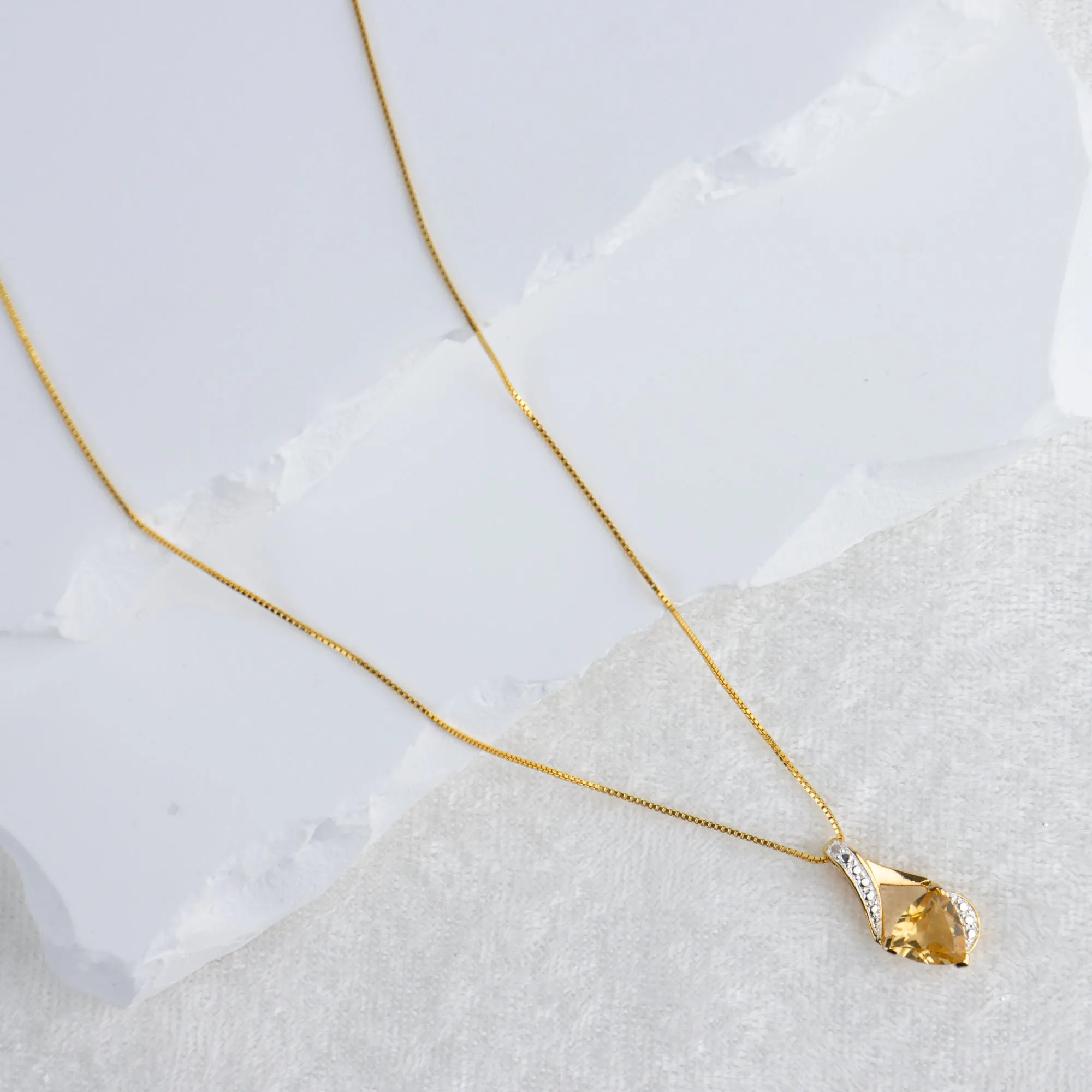 14K Yellow Gold Plated 8MM Cushion Cut Gemstone Pendant Necklace