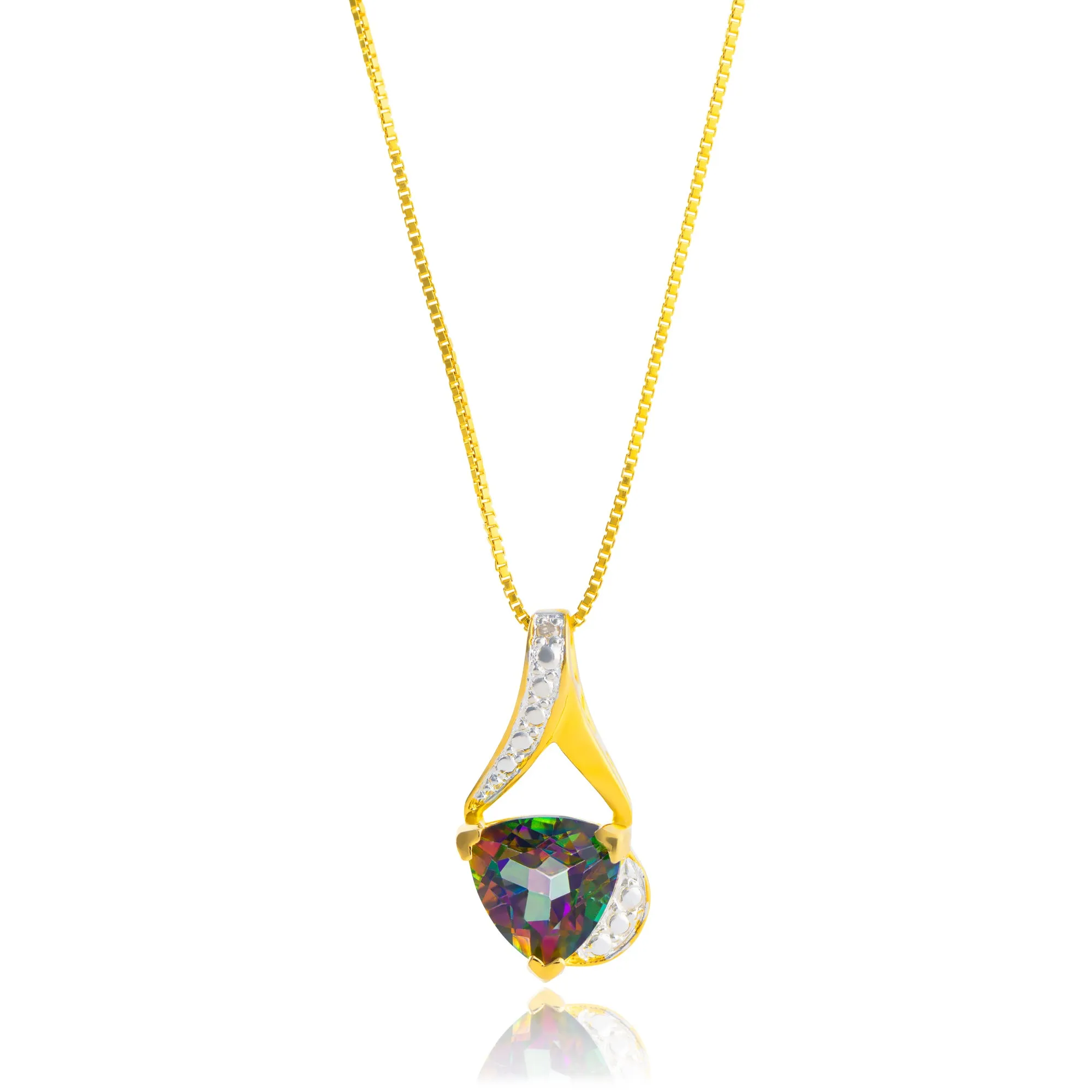 14K Yellow Gold Plated 8MM Cushion Cut Gemstone Pendant Necklace