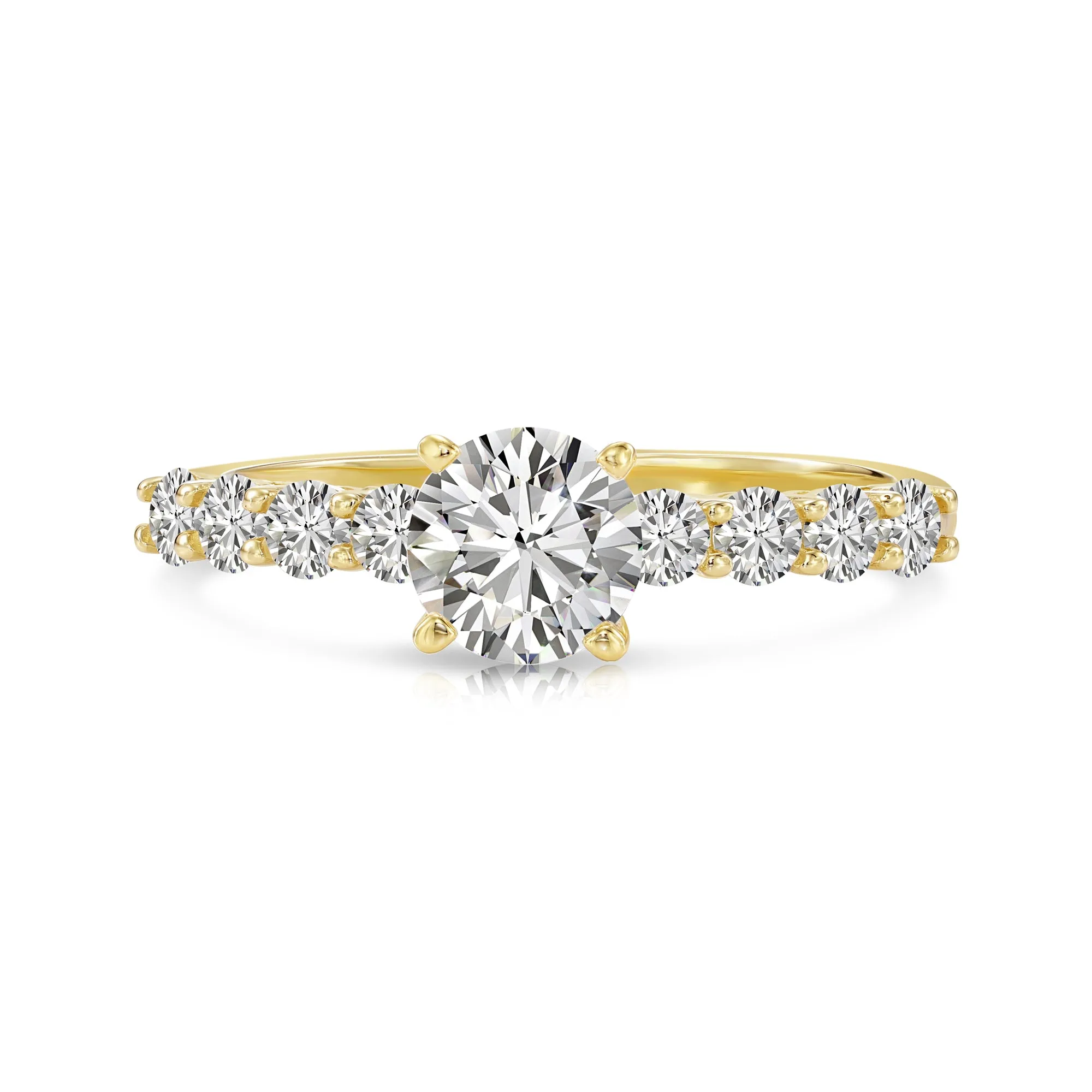 14K Yellow Gold Solitaire Round Brilliant 1 Carat Engagement Ring With Side Stones, #42678