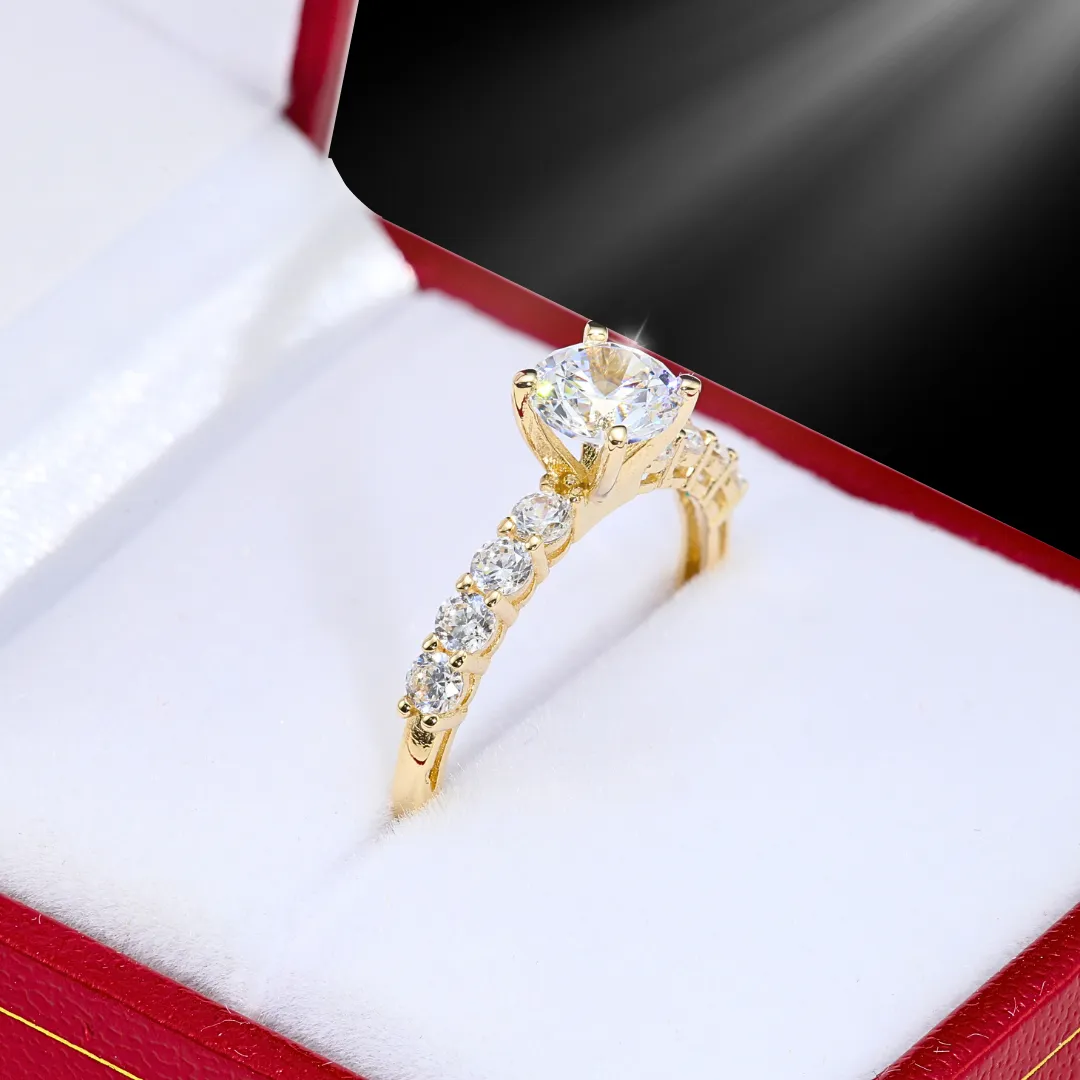 14K Yellow Gold Solitaire Round Brilliant 1 Carat Engagement Ring With Side Stones, #42678