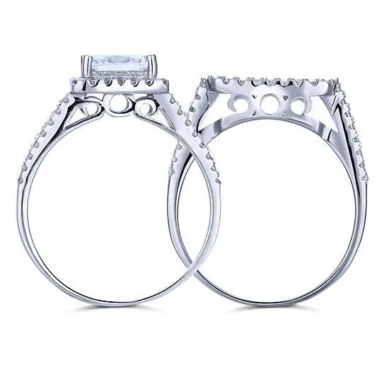 1.5 Carat Princess Simulated Diamond 925 Sterling Silver Wedding Promise Engagement Ring Set