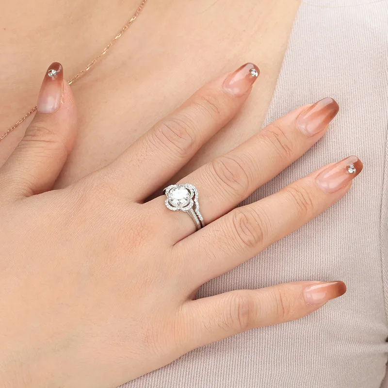 1.5 Carat Round Cut Moissanite Engagement Ring Set, 18K White Gold over Silver Wedding Rings for Women-Size (6-9)