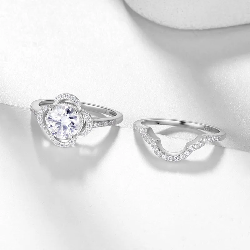1.5 Carat Round Cut Moissanite Engagement Ring Set, 18K White Gold over Silver Wedding Rings for Women-Size (6-9)