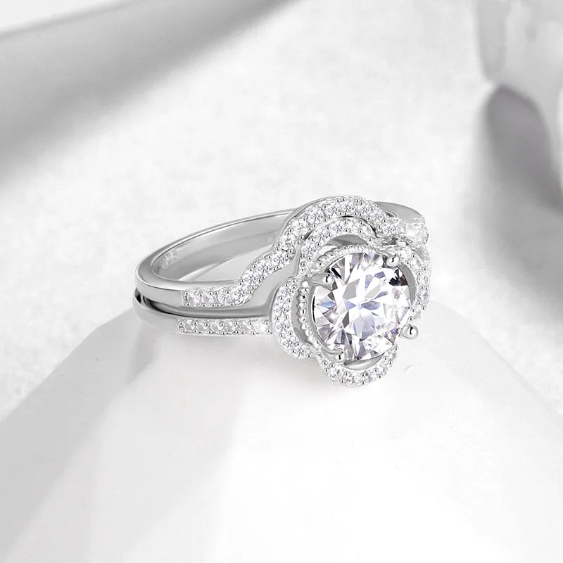 1.5 Carat Round Cut Moissanite Engagement Ring Set, 18K White Gold over Silver Wedding Rings for Women-Size (6-9)