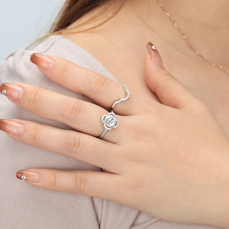1.5 Carat Round Cut Moissanite Engagement Ring Set, 18K White Gold over Silver Wedding Rings for Women-Size (6-9)