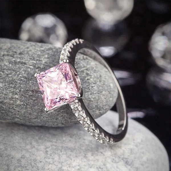 1.5 Ct Fancy Pink Created Zirconia 925 Sterling Silver Wedding Ring Promise Anniversary MXFR8246