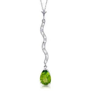 1.79 Carat 14K Solid White Gold Necklace Diamond Peridot