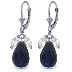 18.6 Carat 14K Solid White Gold Leverback Earrings Sapphire White Topaz