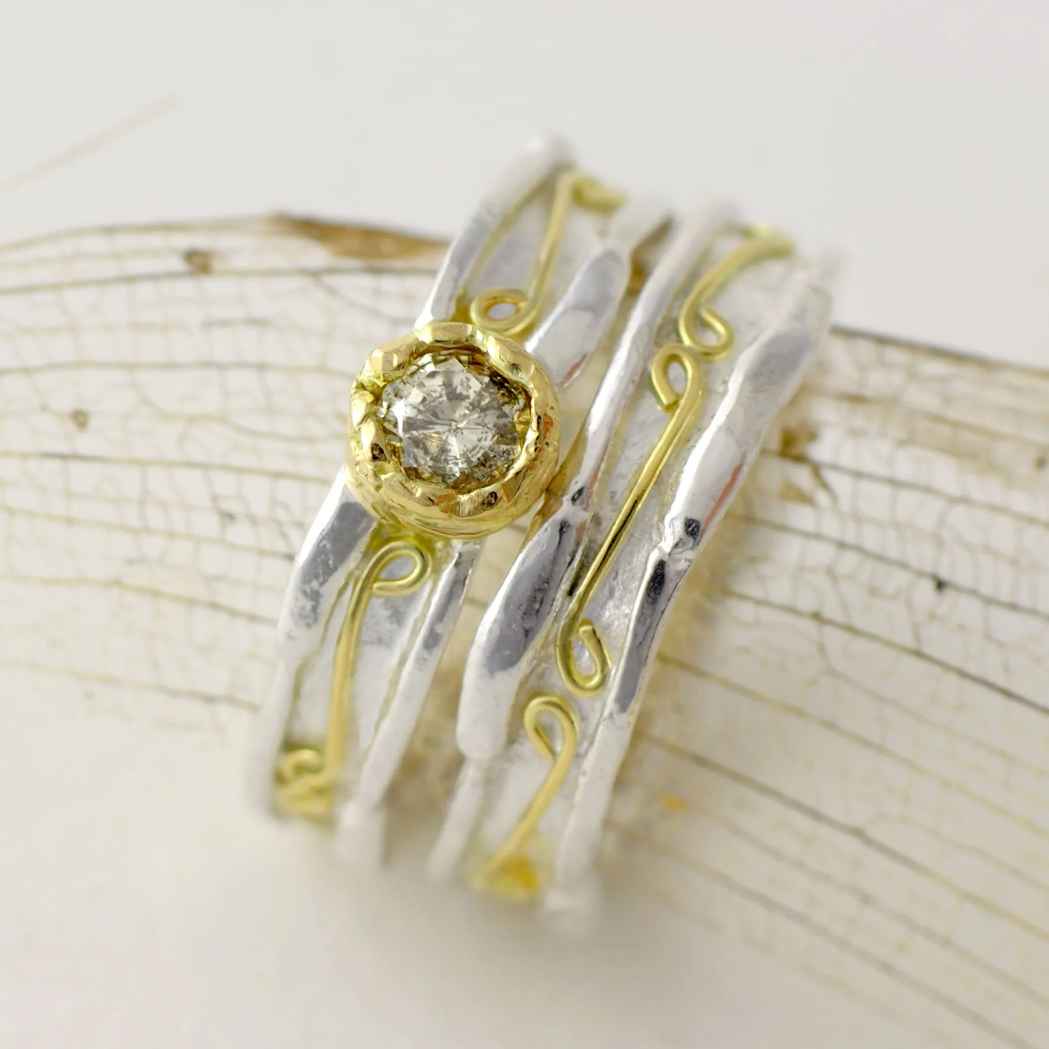 18ct gold and silver unique textured ring band ornamented with infinity symbols, 5 mm wide, unisex