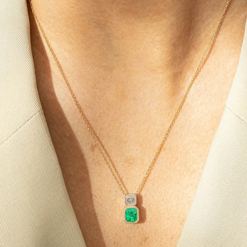 18ct Yellow & White Gold 1.38ct Emerald & Diamond Pendant