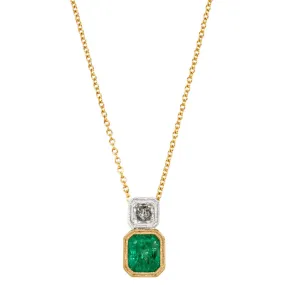 18ct Yellow & White Gold 1.38ct Emerald & Diamond Pendant