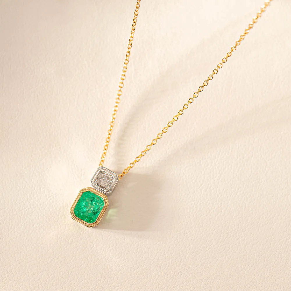 18ct Yellow & White Gold 1.38ct Emerald & Diamond Pendant