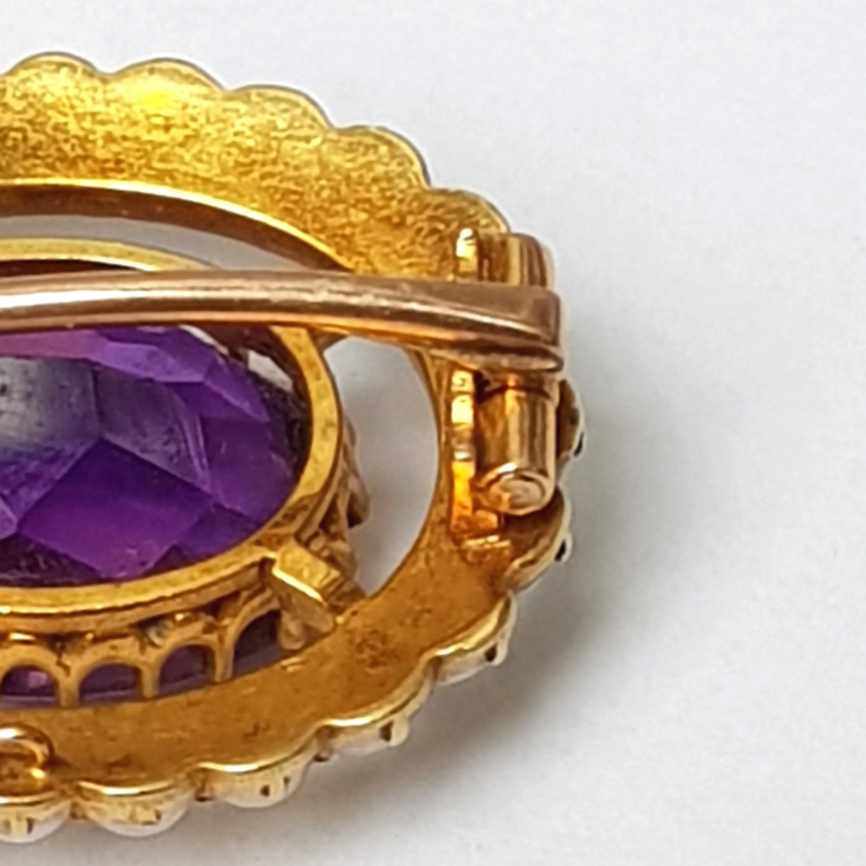18k Gold Amethyst Seed Pearl Lace Pin Brooch Antique Edwardian circa 1905