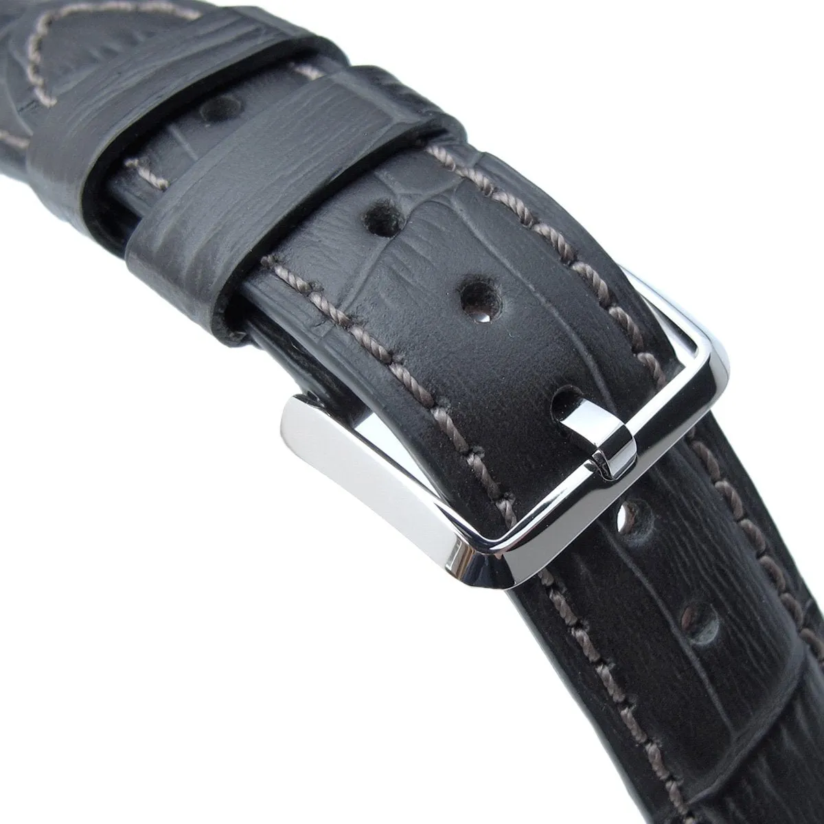 20mm or 22mm CrocoCalf (Croco Grain) Dark Grey Semi-Curved Watch strap, Polished Buckle