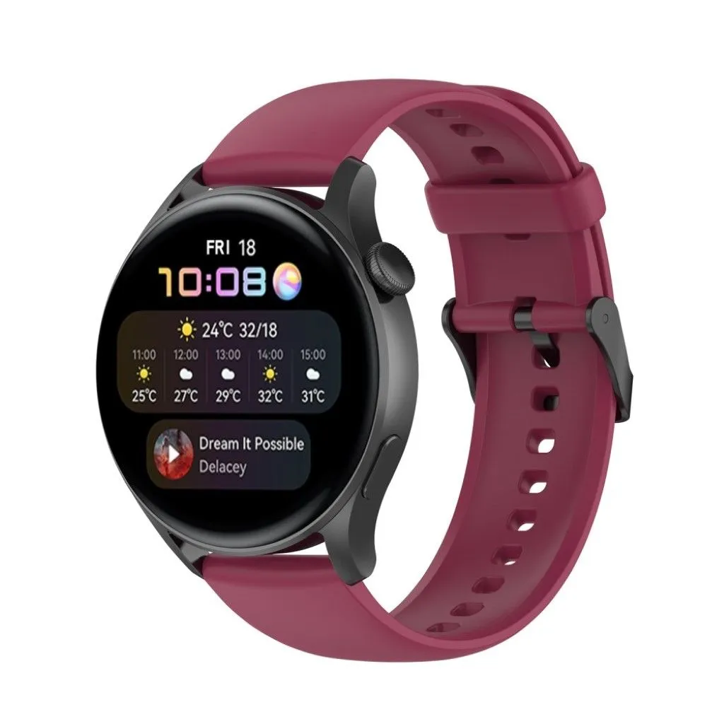 22mm silicone watch strap in stainless steel buckle for Huawei watch - Wine Red
