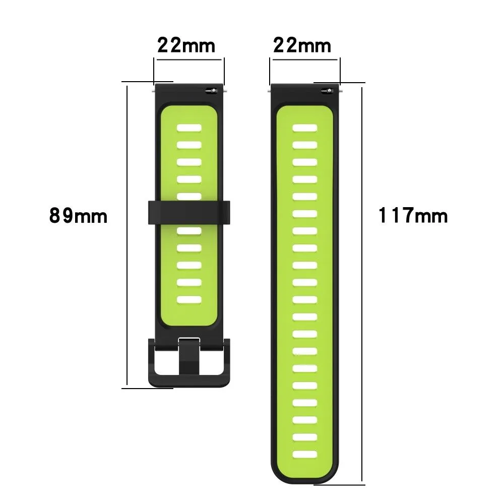 22mm Universal dual-color silicone watch strap - Green / Black
