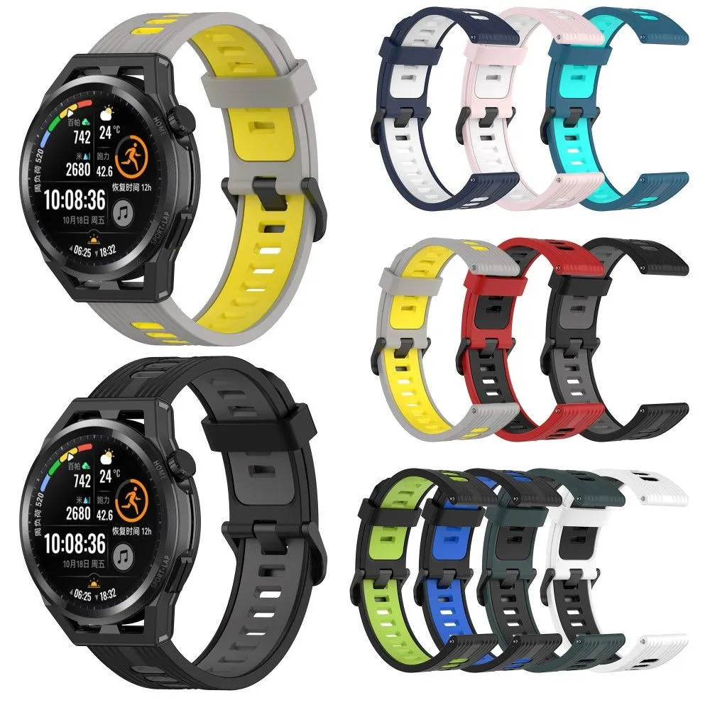 22mm Universal dual-color silicone watch strap - Green / Black