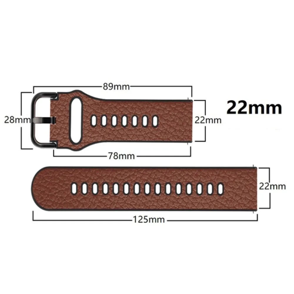 22mm Universal litchi texture leather  watch strap - Dark Brown