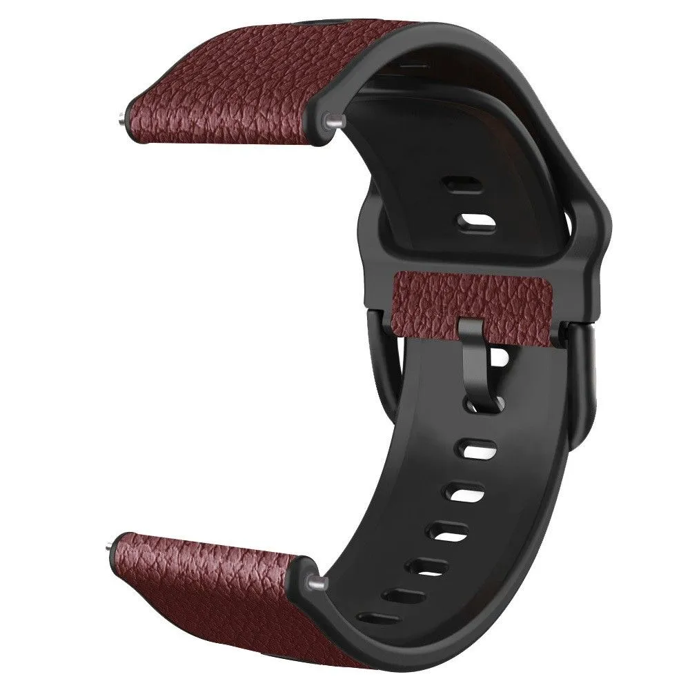 22mm Universal litchi texture leather  watch strap - Dark Brown
