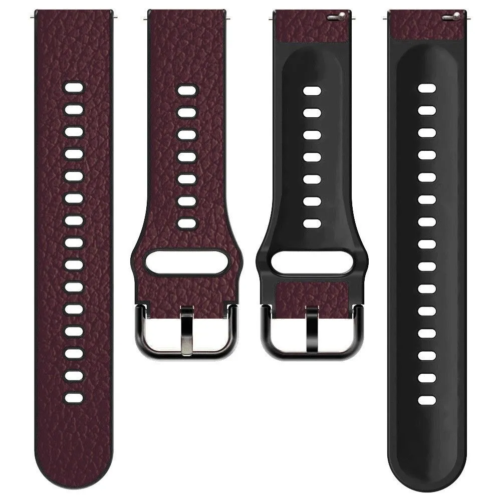 22mm Universal litchi texture leather  watch strap - Dark Brown